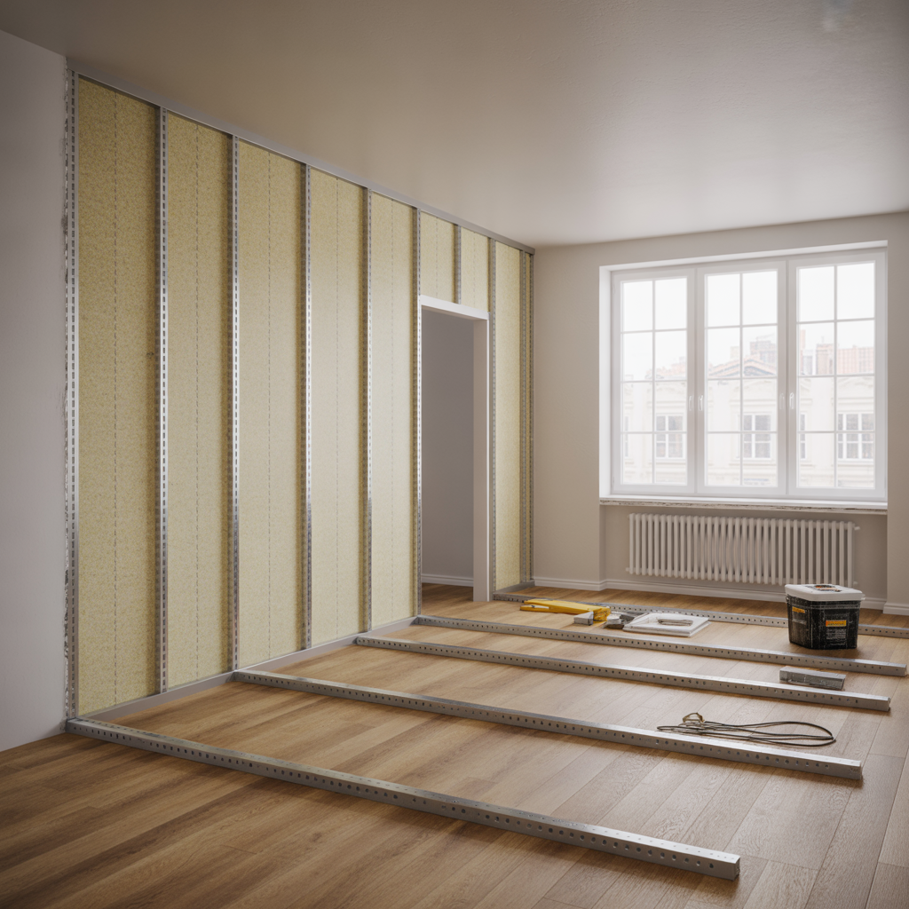 innervagg med stalreglar montering steg for steg och ljudkra